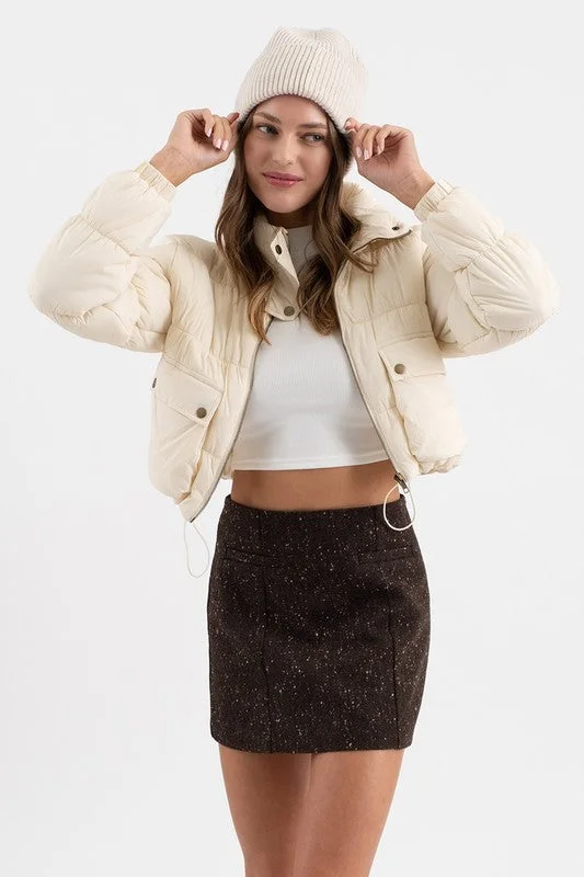 Stylish Zip Jacket-LUKA CROPPED ZIP UP CARGO PUFFER JACKET