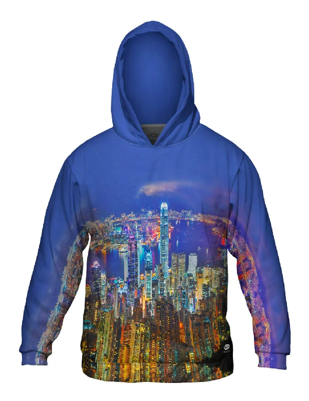 Printed Hoodie-Glowing Hong Kong Night Skyline