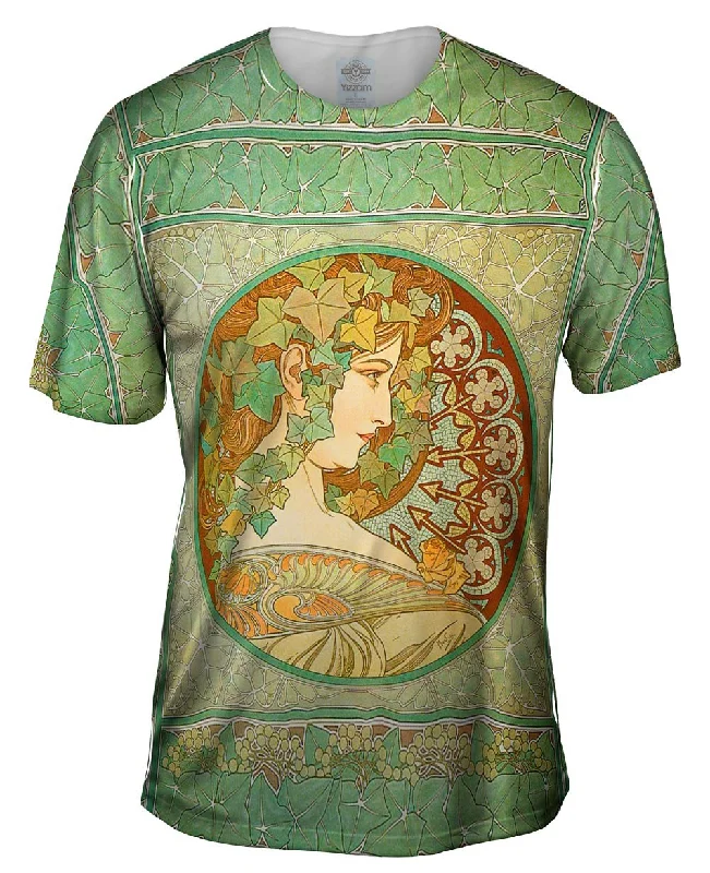 Seasonal Print T-Shirt-Alphonse Mucha - "Laurel" (1901)