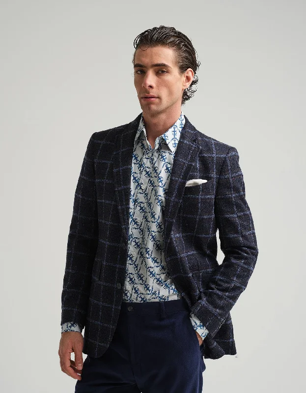 Waterproof Jacket-Blue Windowpane Check Jacket