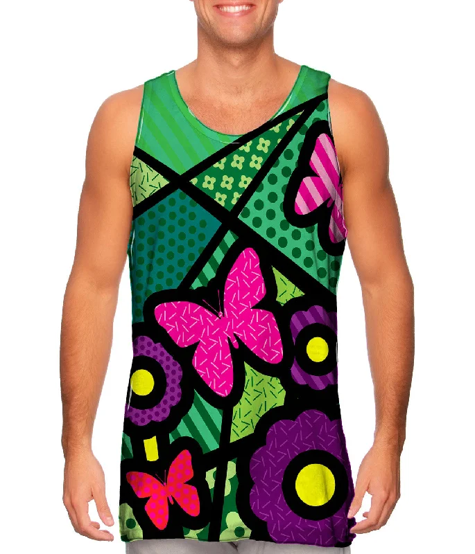 Athletic Fit Tank-Flowers on Green