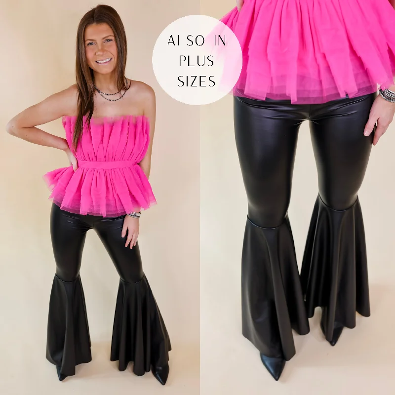 Cotton Pants-Nearly Famous Faux Leather Bell Bottom Pants in Black