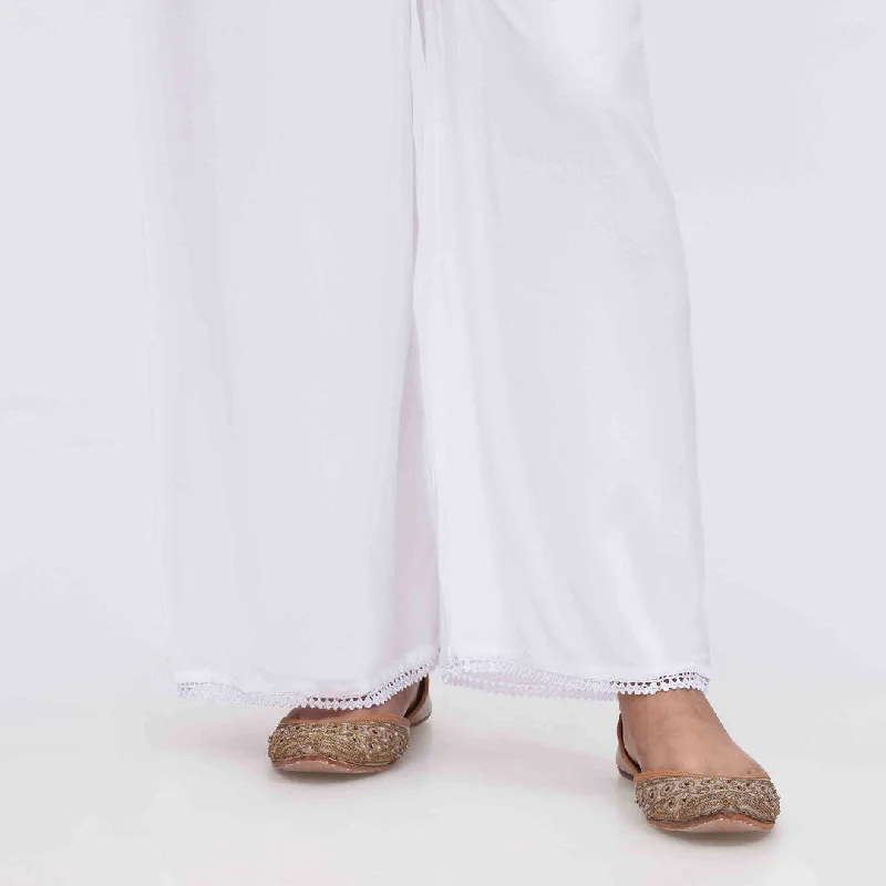 Cozy Lounge Pants-White Cambric Straight Fit Trouser PS3563