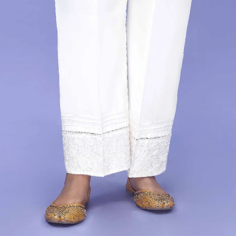 Eco-Friendly Pants-Cream Striaght Fit Cambric Trouser PL4076