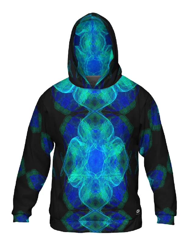 Casual Zip Hoodie-Green Blue Fractal Jelly Fish