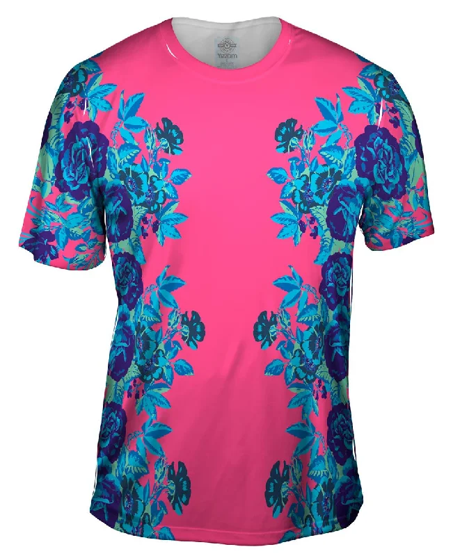 Crew Neck T-Shirt-Floral Print Pink