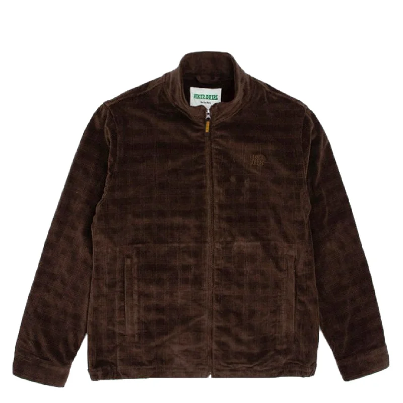 Premium Jacket-Hikerdelic Plaid Corduroy Track Jacket Brown