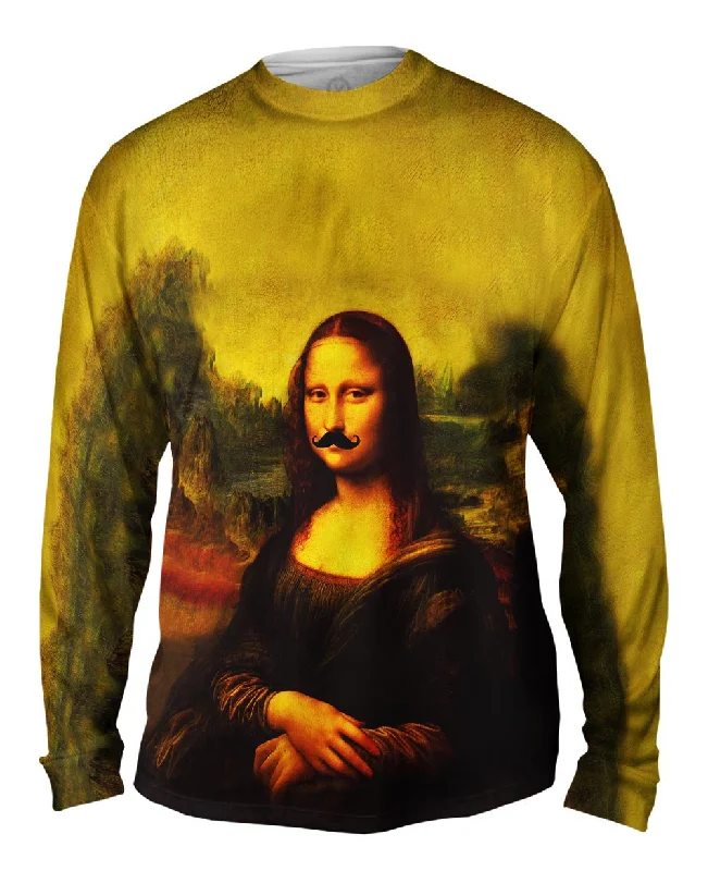 Layered Long Sleeve Top-Moustache Hipster Da Vinci Mona Lisa