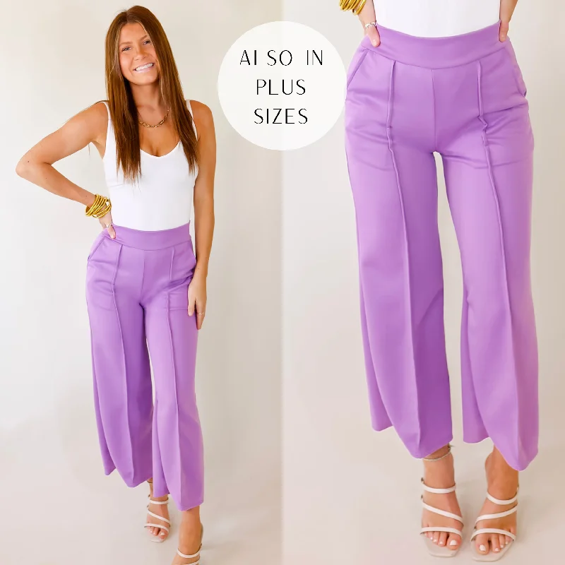 Outdoor Pants-Do A Double Take Front Pleated Pants in Lavender Purple