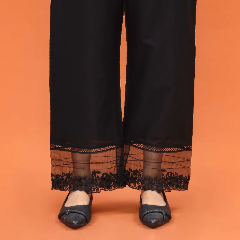 Casual Slim Fit Pants-Black Straight Fit Embroidered Trouser PL4084