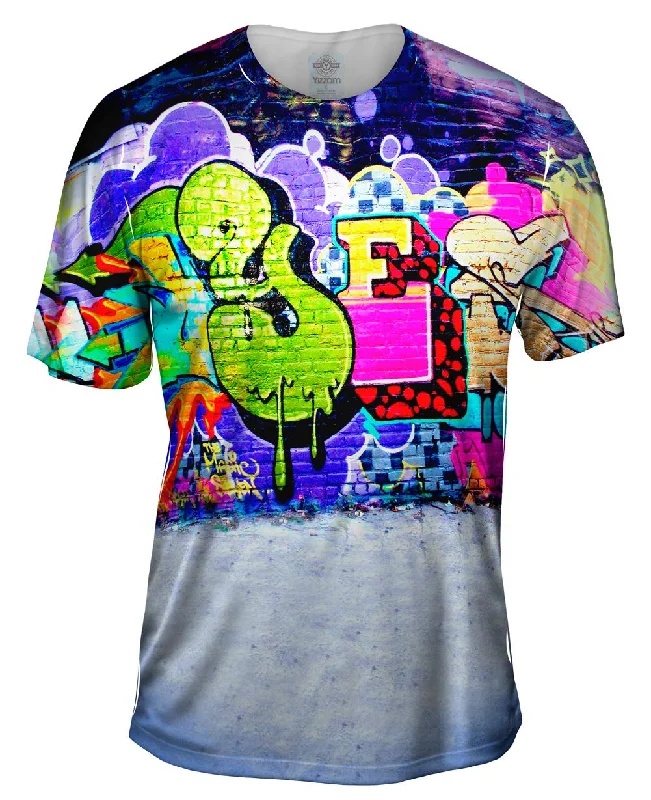 Crew Neck Casual T-Shirt-Graffiti And E