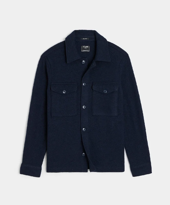 Embroidered T-Shirt-Boiled Wool CPO Shirt Jacket in Navy