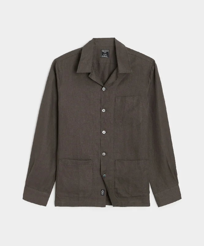 Solid Color T-Shirt-Irish Linen Chore Shirt in Brown