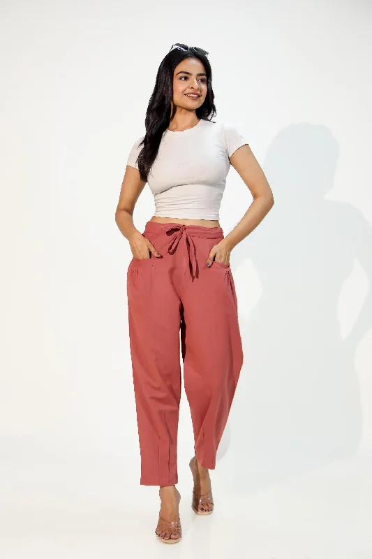 Vintage Cargo Pants-Carnation Red Women's Pleated-Narrow Trousers