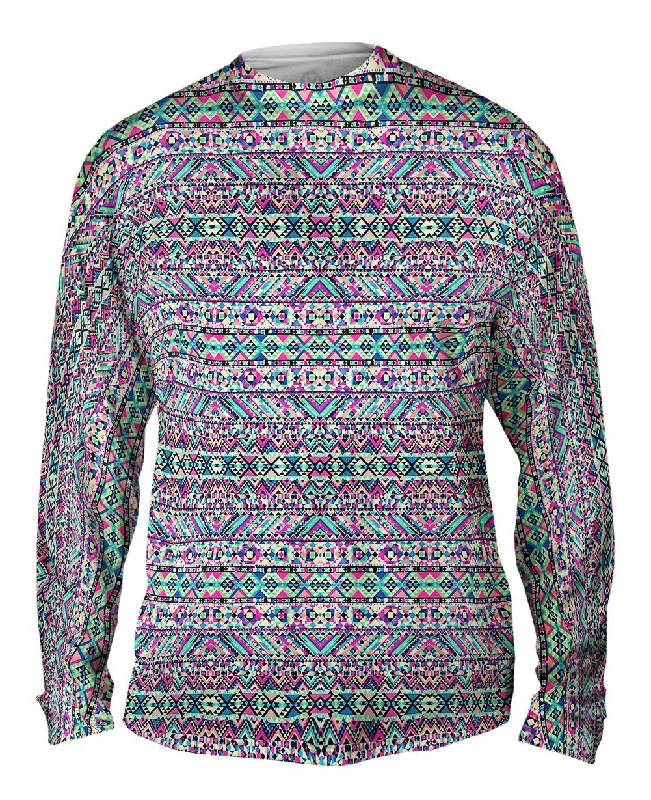 Casual Fitted Long Sleeve-Muted Tribal Digital Pattern