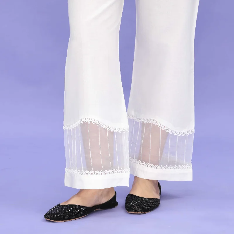 Cargo Jogger Pants-White Striaght Fit Embellished Cambric Trouser PL4089