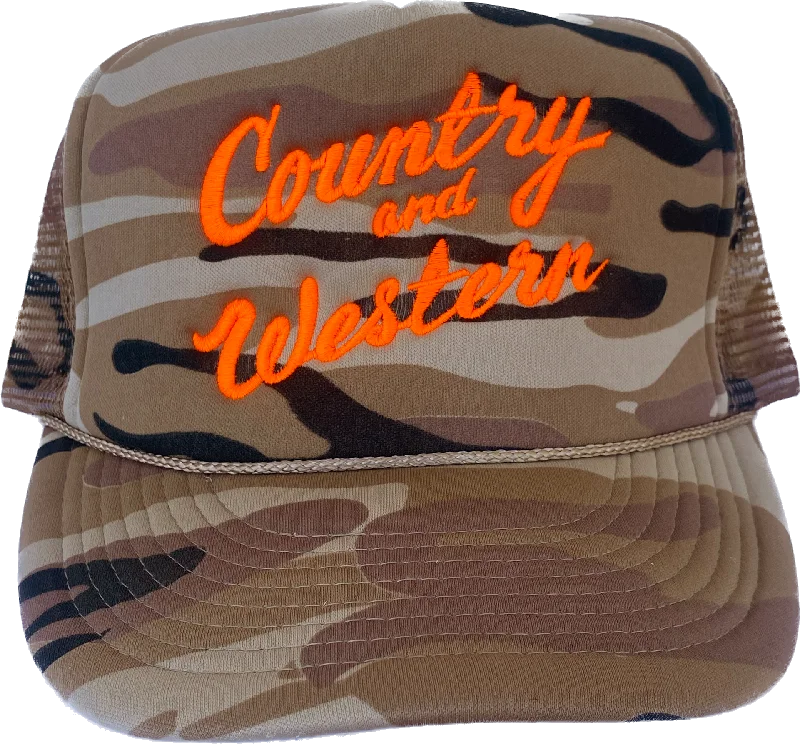 Winter Hat-Country & Western Embroidered Camo Trucker Cap