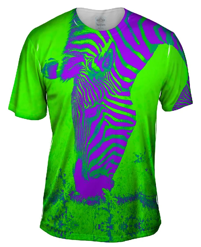 Graphic Print T-Shirt-Neon Purple Green Zebra