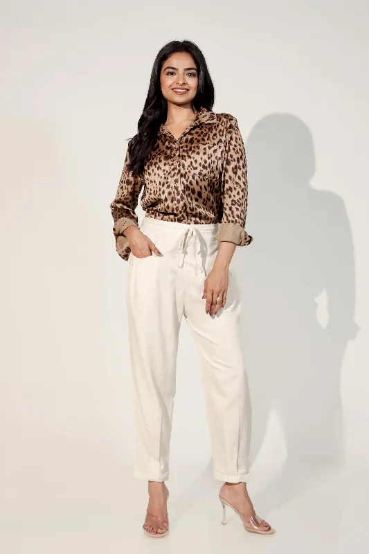 High-Waisted Joggers-Off white Women's Pleated-Narrow Trousers