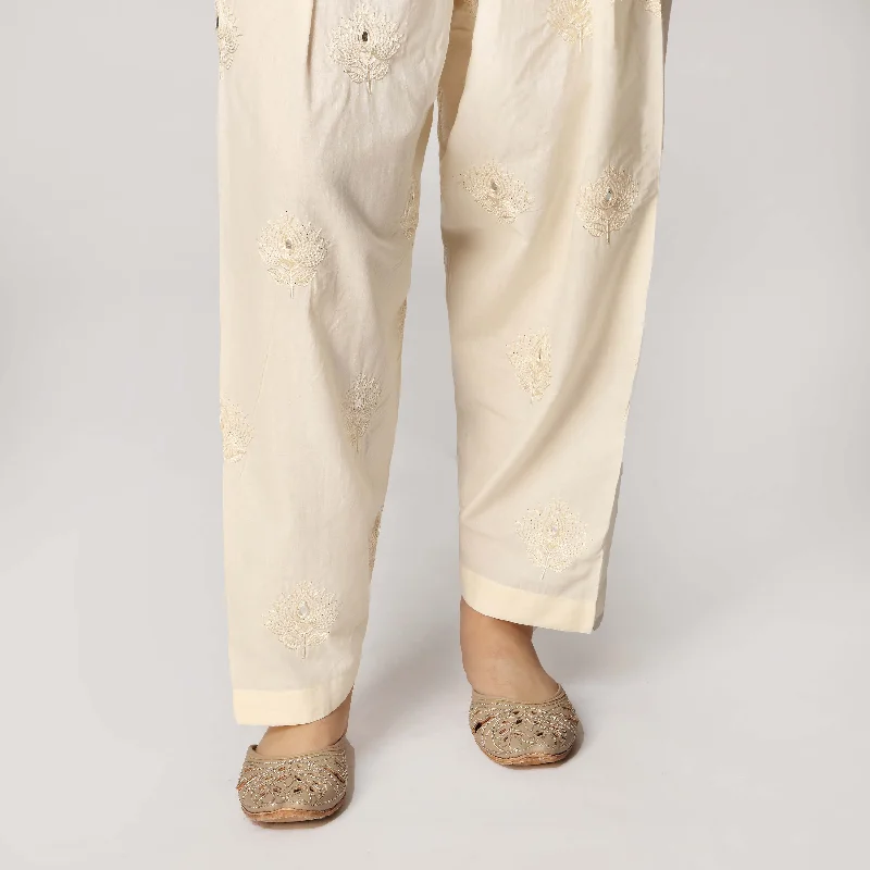 Custom Cargo Pants-Cream Cambric Embellished Shalwar  PS3530