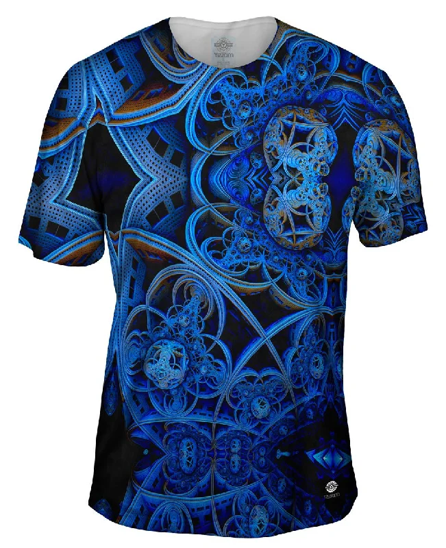 Fashion Print T-Shirt-3D Blue Fractal City