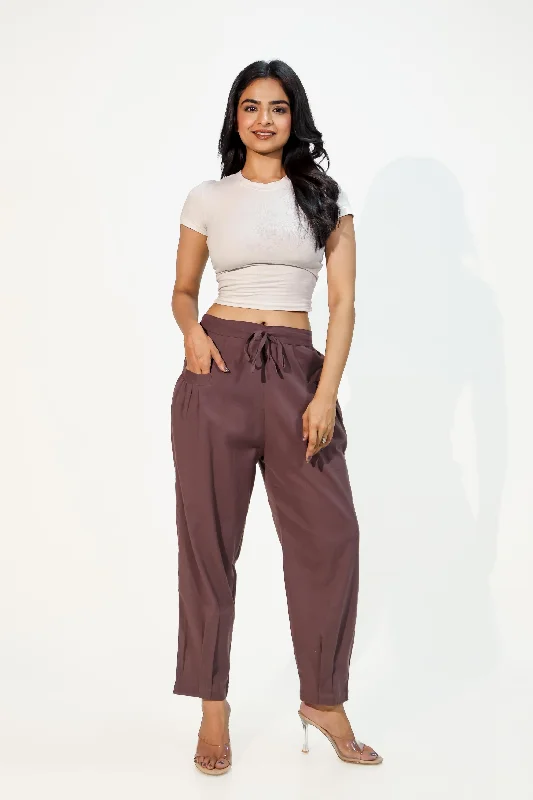 Sweatpant Joggers-Burgundy Women's Pleated-Narrow Trousers