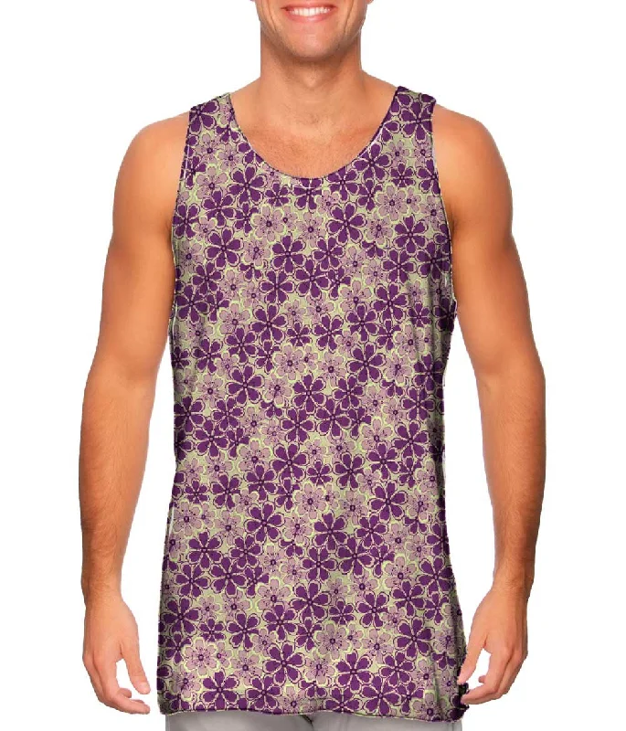 Wide Strap Tank Top-Flower Garden Purple Mint