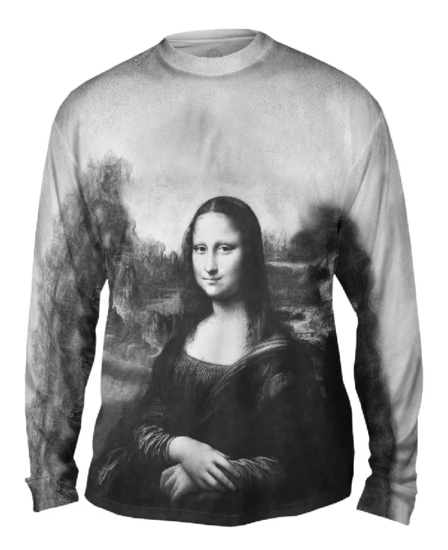 Trendy Button-Up Long Sleeve-Pop Art - "Da Vinci Mona Lisa Black White" (1517)