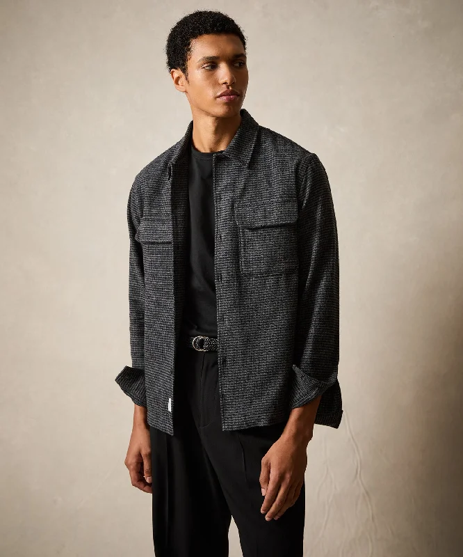 Comfortable Fit T-Shirt-Italian Wool Field Overshirt in Charcoal Houndstooth