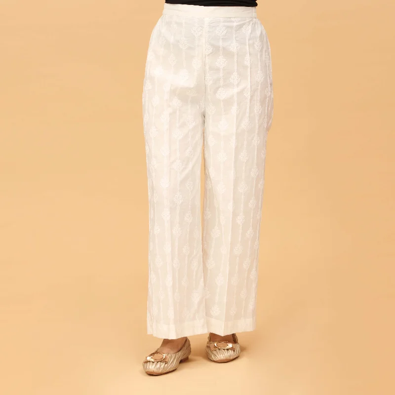 Workout Pants-White Puff Printed Cambric Trouser PW3592