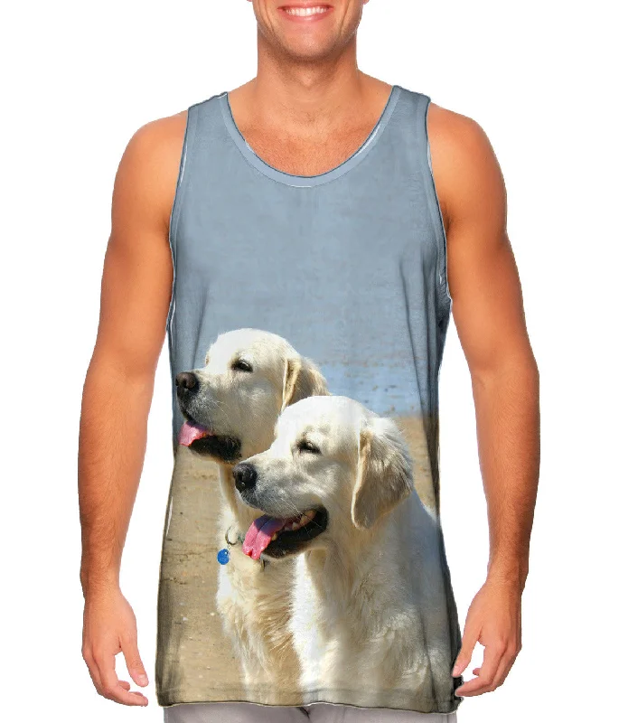 Casual Sleeveless Vest-Golden Labs At Beach