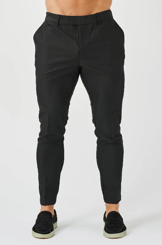 Relaxed Tapered Pants-STRETCH WOVEN TROUSER - BLACK