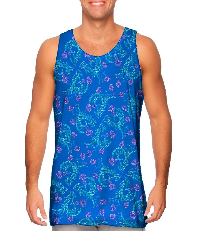 Stylish Tank Top-Garden Flower Blue Pink Foliage Pattern