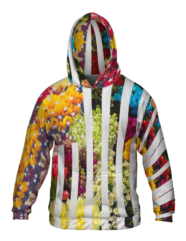 Comfy Pullover Hoodie-Flowery Usa Flag