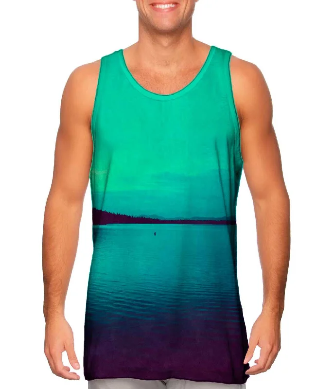 Outdoor Workout Tank-Fallen Leaf Lake Sunset Purple Green