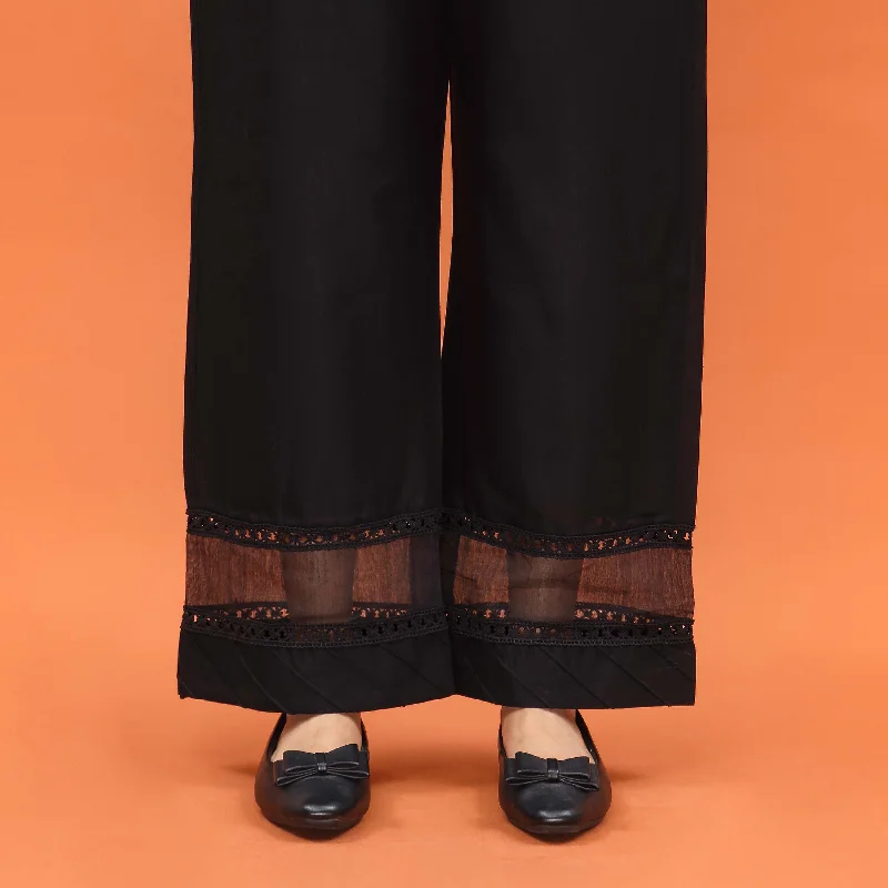 Fashion Joggers-Black Straight Fit Embroidered Trouser PL5010