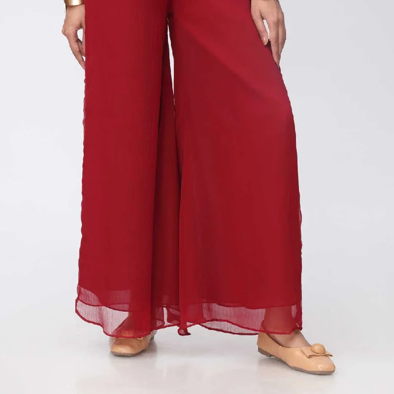 Classic Sweatpants-Maroon Dyed Chiffon Palazzo PW3620