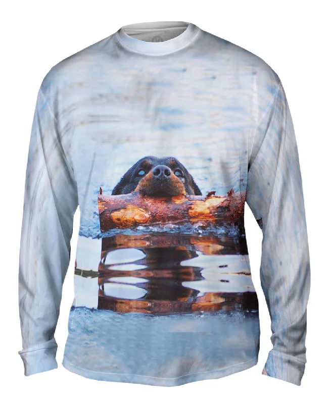 Premium Button-Up Long Sleeve-Rottweiler Plays Beaver