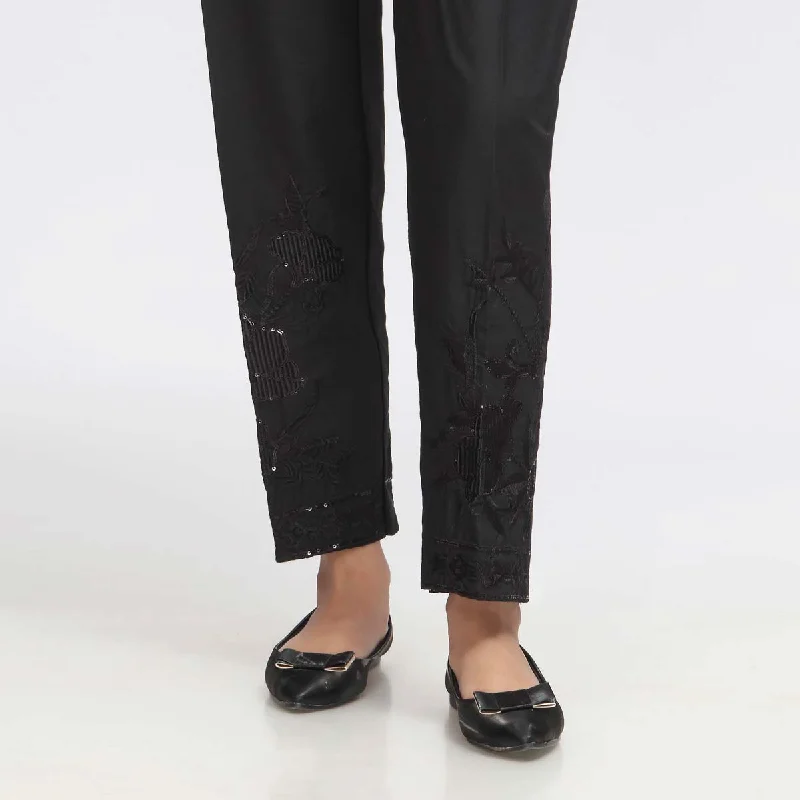 Slim Tapered Pants-Black Embroidered Cambric Slim Fit Trouser PW3672