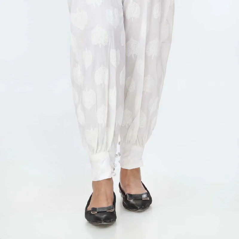 Skinny Pants-White Puff Printed Cambric Trouser PW3685