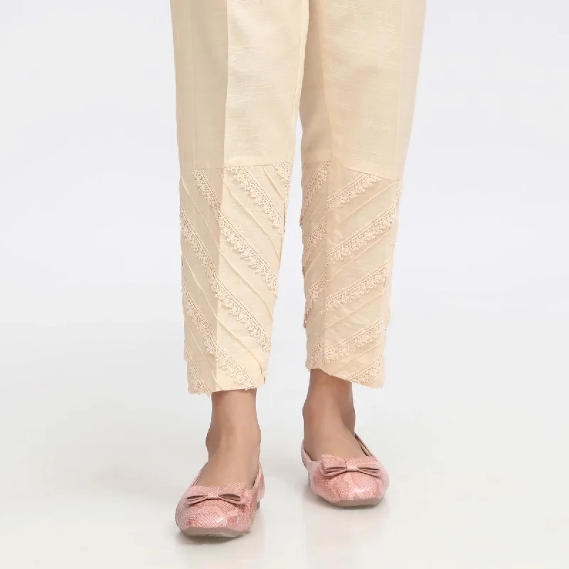 Premium Pants-Beige Laced Khaddar Slim Fit Trouser PW3602