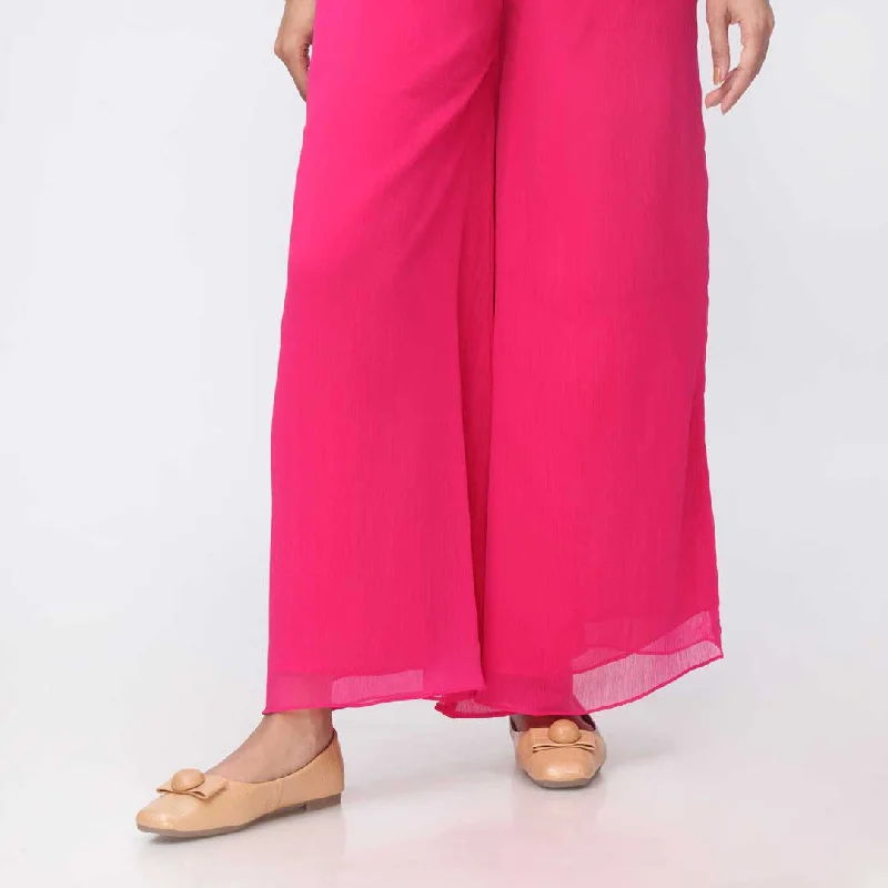 Sporty Jogger Pants-Skpink Dyed Chiffon Palazzo PW3620