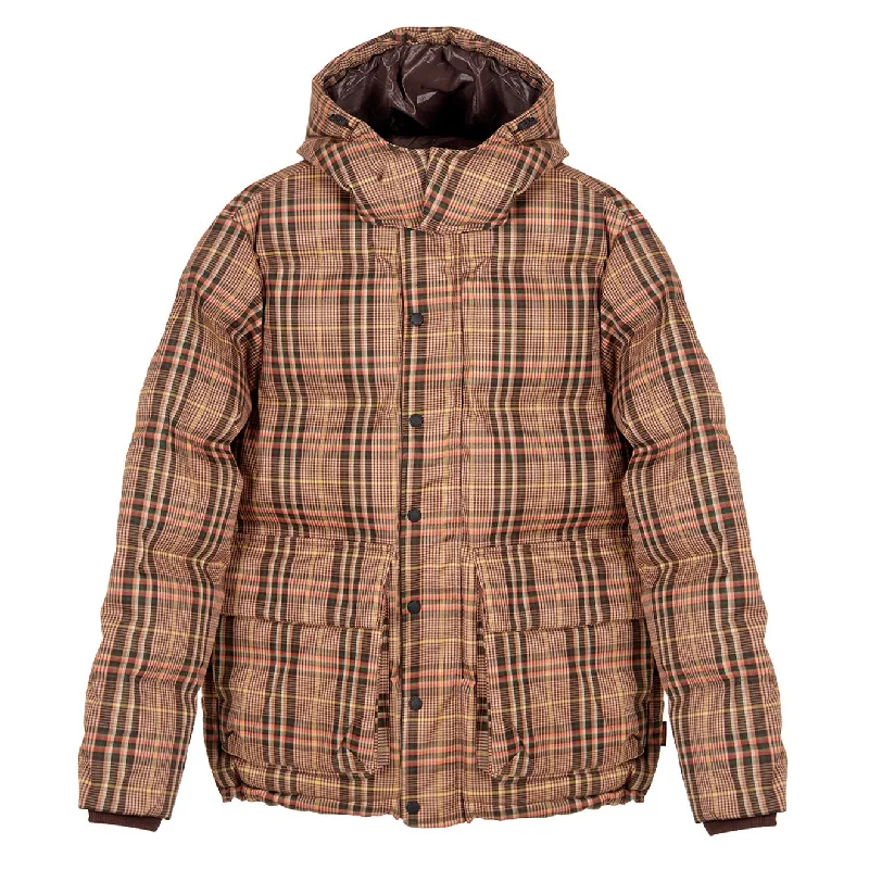 Puffer Jacket-Hikerdelic Calland Plaid Puffer Jacket Brown Plaid