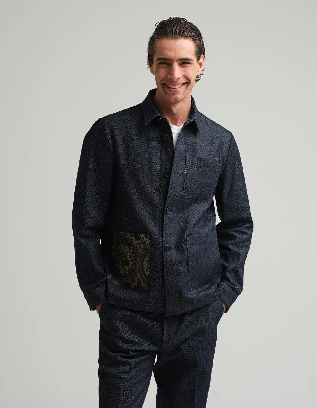 Casual Performance Jacket-Indigo Denim & Paisley Shacket GOLD