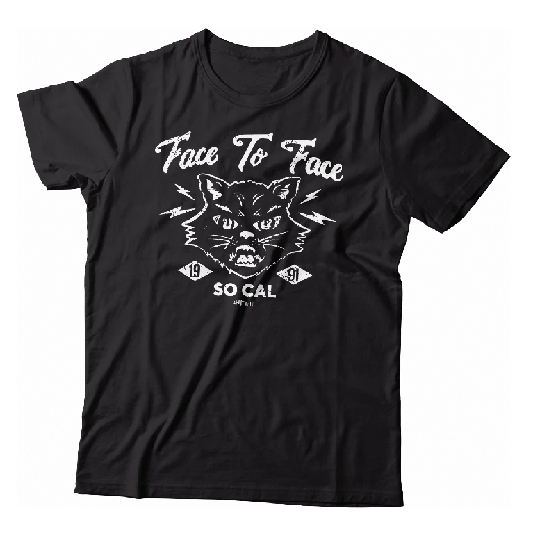 Cotton Blend T-Shirt-FACE TO FACE - "Cat" (Black) (White) (T-Shirt)