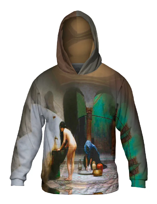 Warm Pullover Hoodie-Jean-Leon Gerome - "Moorish Bath Turkish Woman Bathing" (1870)