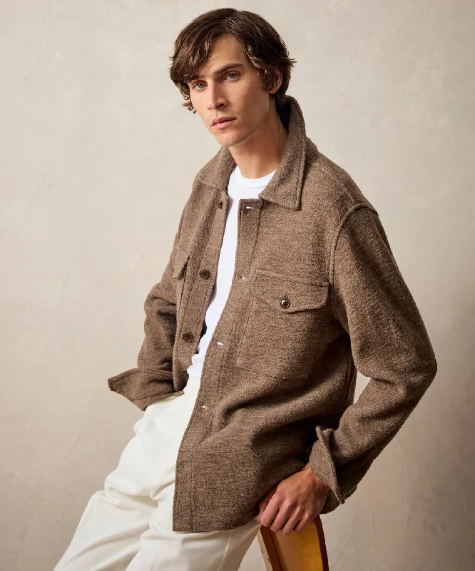 Soft Cotton T-Shirt-Boiled Wool CPO Shirt Jacket in Burlap