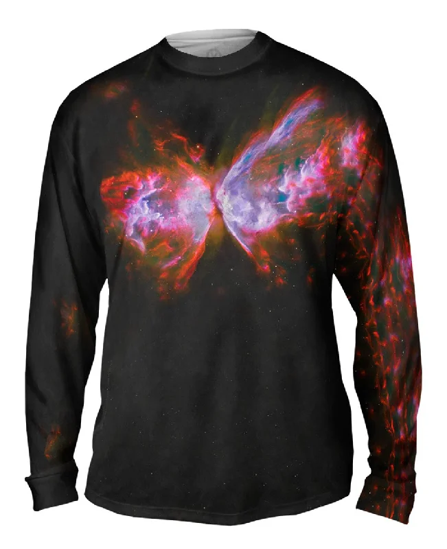 Crew Neck Long Sleeve Shirt-Space Galaxy Butterfly Nebula