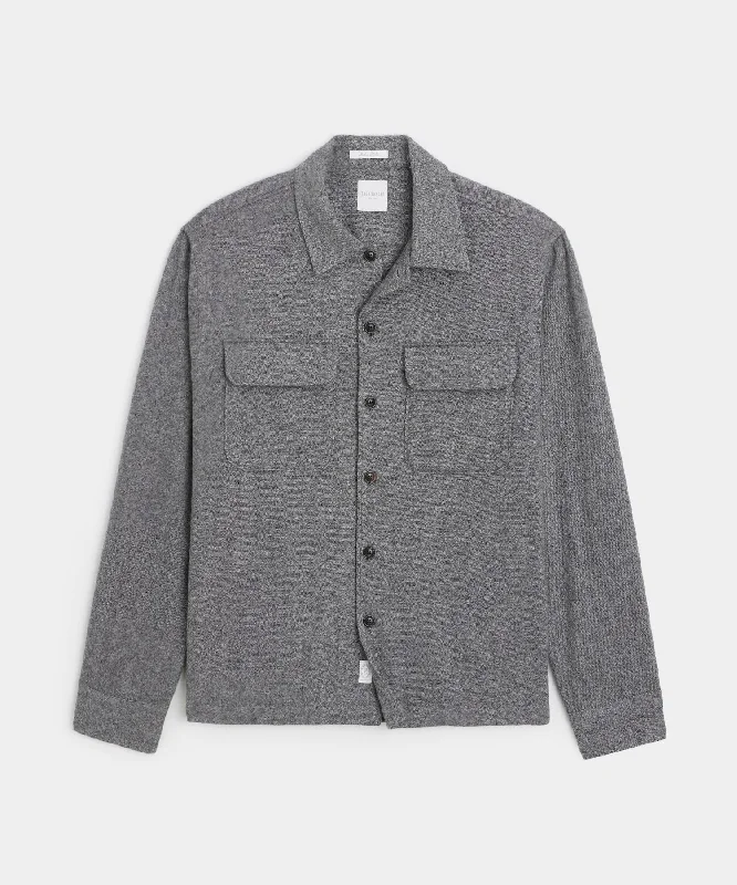 Graphic Print T-Shirt-Italian Wool Cashmere Field Shirt in Charcoal