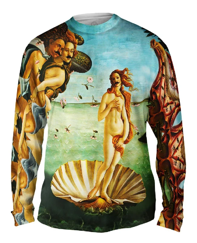 Comfortable Button-Up Long Sleeve-Moustache Hipster Botticelli Venus